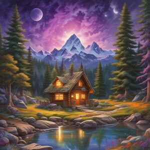 Enchanted Mountain Cabin Art Print